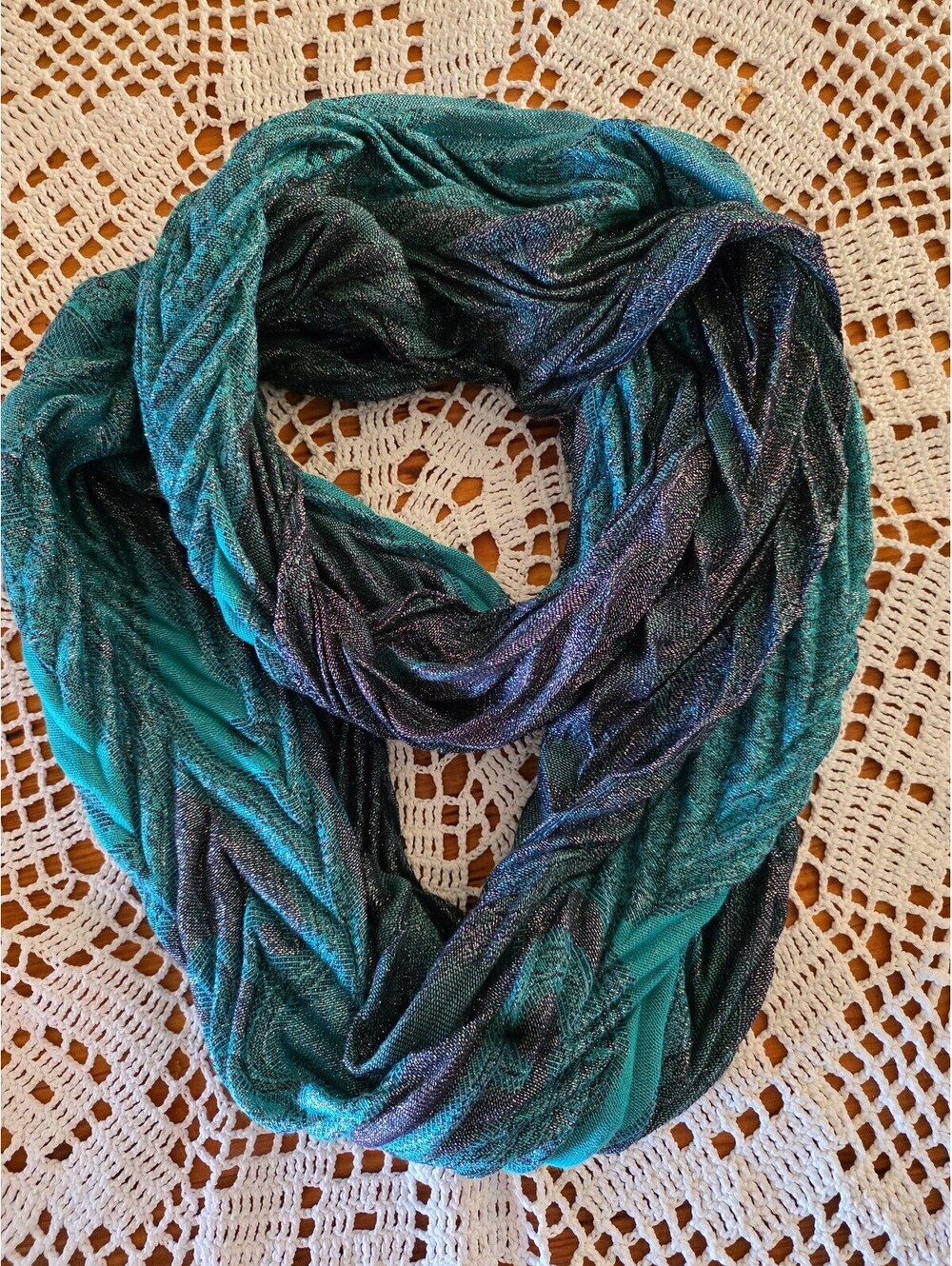 Elegant Teal and Black Patterned Infinity Scarf